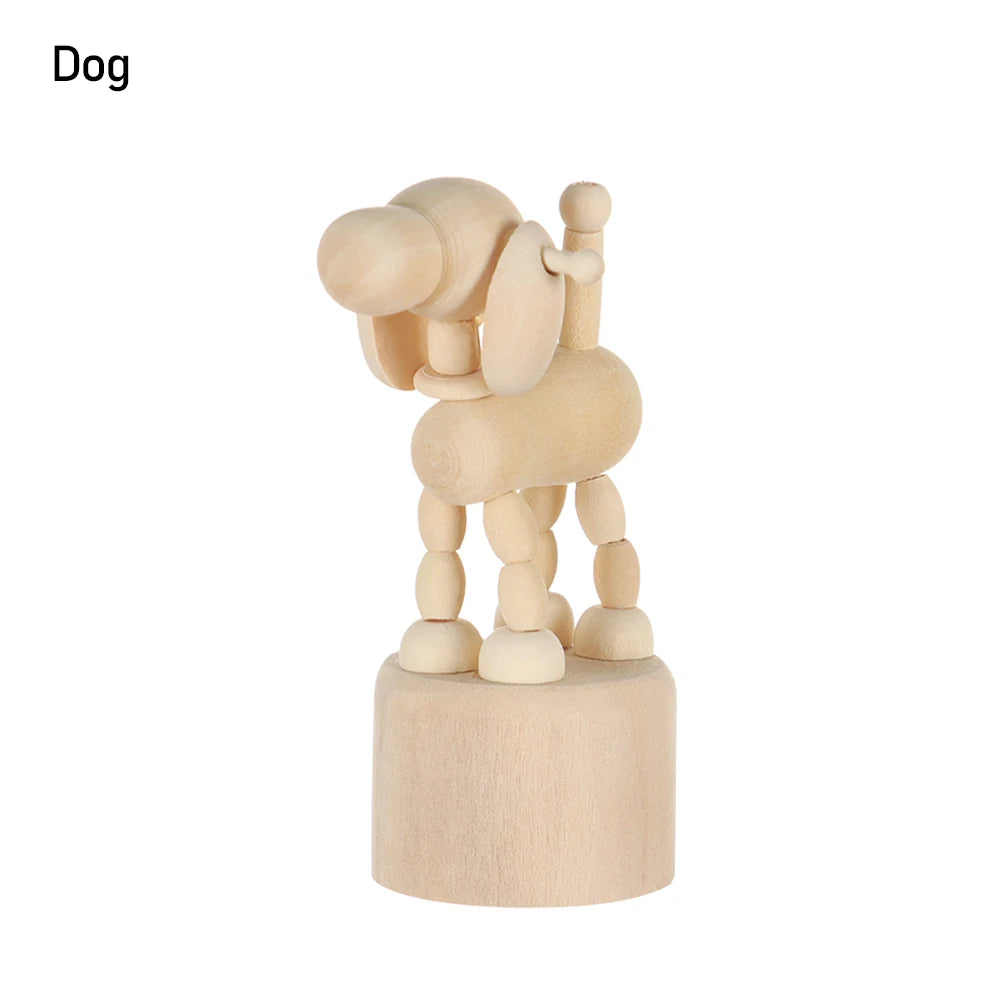 Wooden Animal Ornaments – Mini Movable Desktop Figurine Puppet Toy & Home Decoration Gift