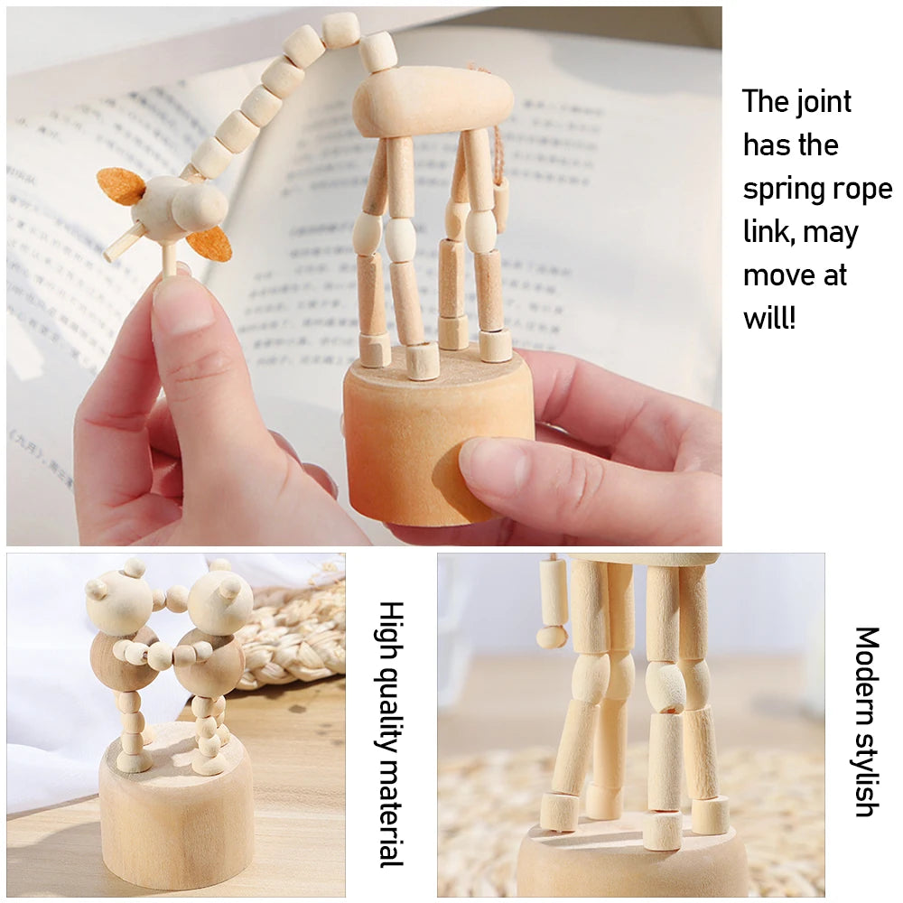 Wooden Animal Ornaments – Mini Movable Desktop Figurine Puppet Toy & Home Decoration Gift