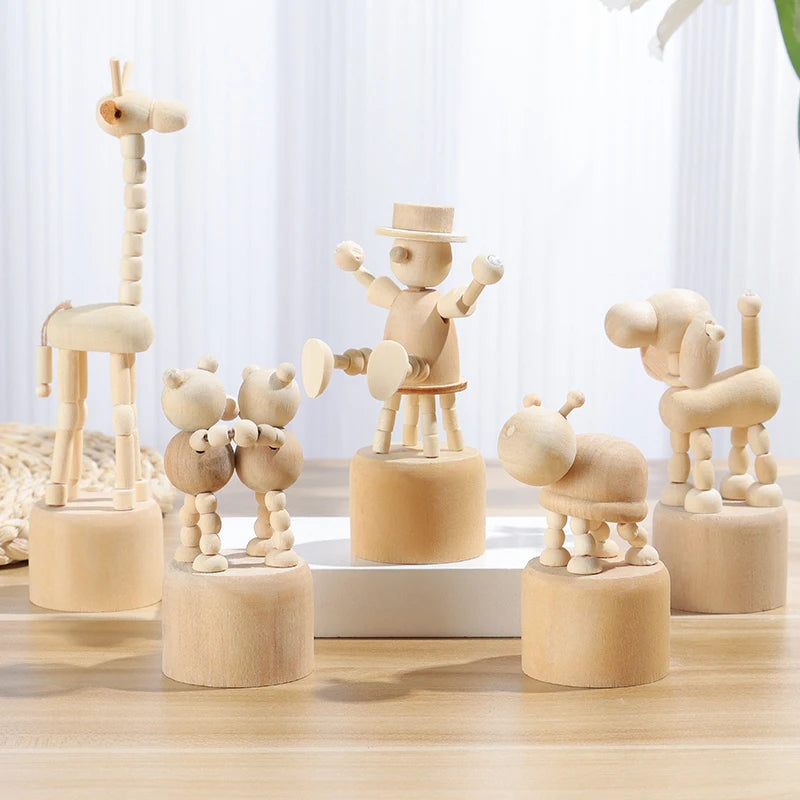 Wooden Animal Ornaments – Mini Movable Desktop Figurine Puppet Toy & Home Decoration Gift