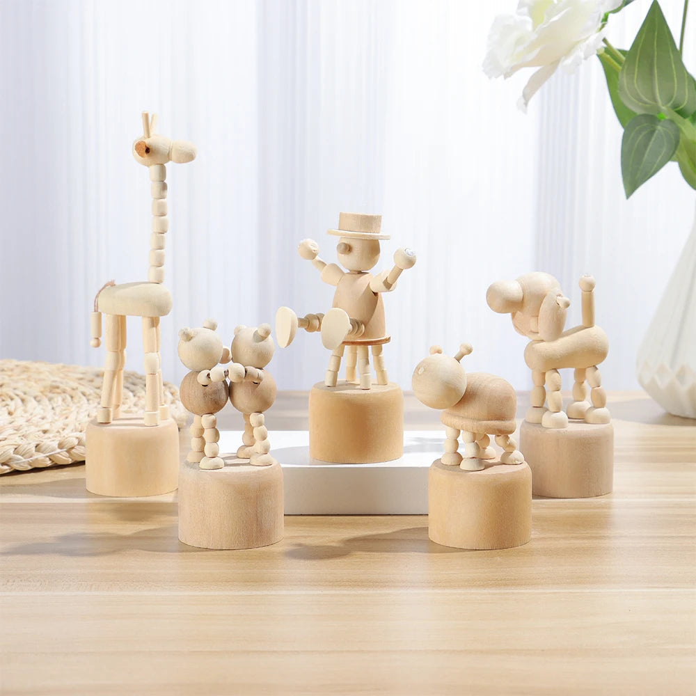 Wooden Animal Ornaments – Mini Movable Desktop Figurine Puppet Toy & Home Decoration Gift