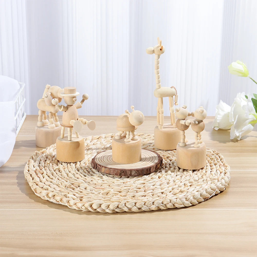 Wooden Animal Ornaments – Mini Movable Desktop Figurine Puppet Toy & Home Decoration Gift