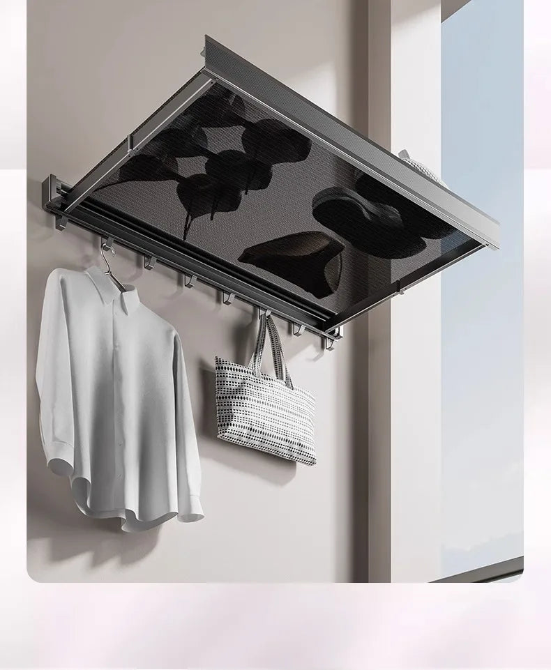 Foldable Clothes & Hat Rack with Hooks – Space-Saving Aluminum Organizer for Bathroom & Balcony