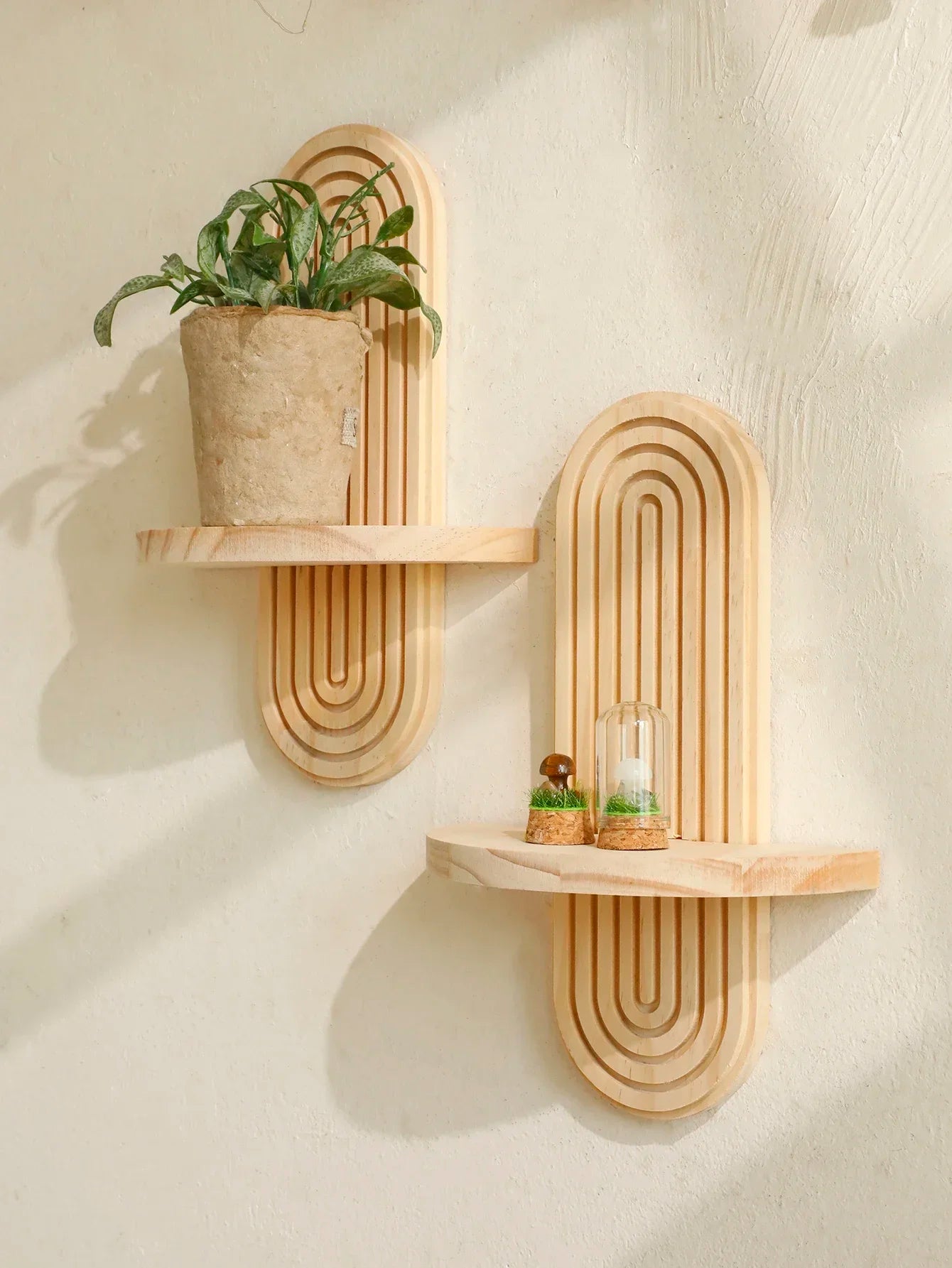Wooden Wall Mounted Storage Rack – Boho Style Display Shelves for Modern Home Decor
