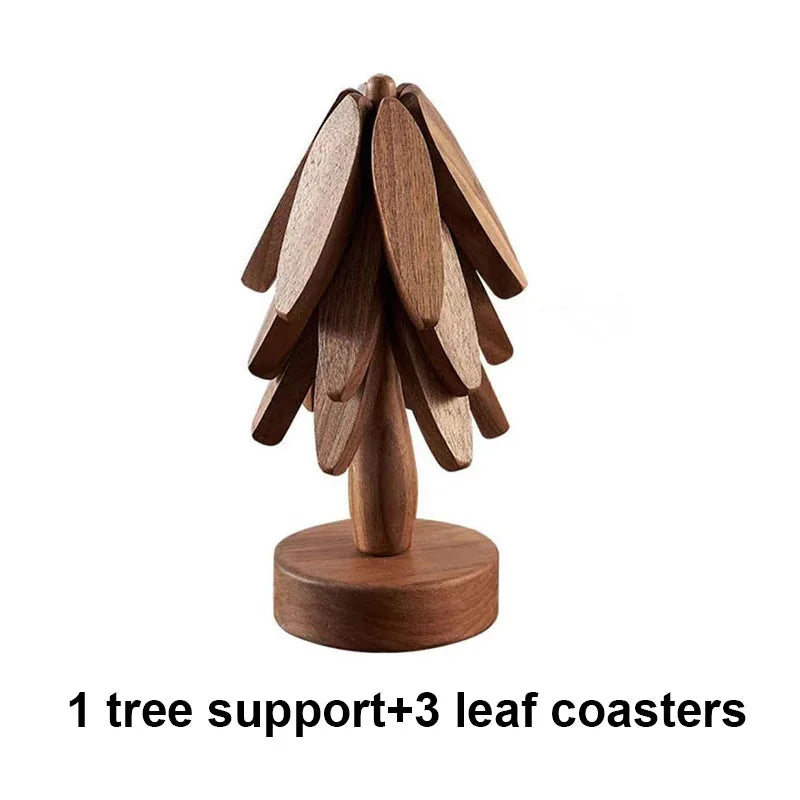Bamboo Wooden Tree Trivet Set – Heat Resistant Coasters & Decorative Table Mats