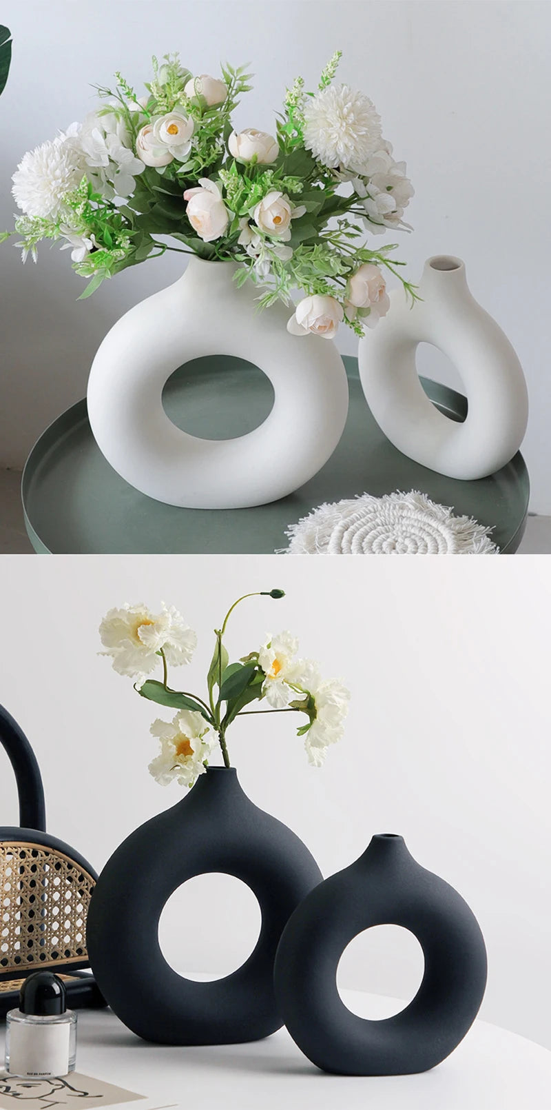 Nordic Plastic Flower Vase – Modern Hollow Circular Decorative Bottle for Home & Office
