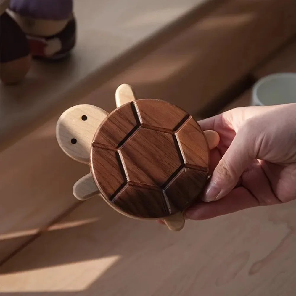Black Walnut Solid Wood Turtle Coaster – Cute Anti-Scald Tea & Tableware Mat