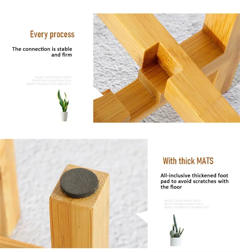 Modern Wooden Plant Stand with Tray – Adjustable Bamboo Pot Holder for Indoor Plants