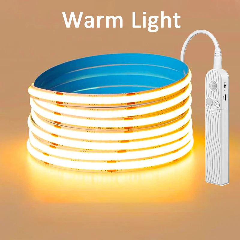 Motion Sensor LED Strip Lights – Battery-Powered COB 320 LEDs/m for Stairs, Bedroom & Closet