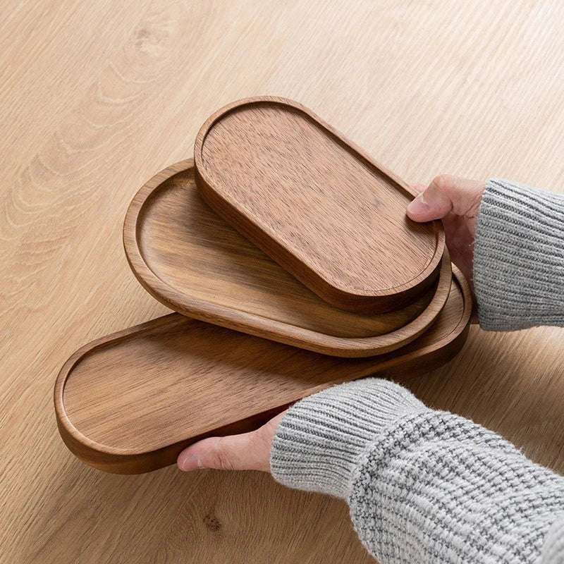 Solid Wood Tableware Tray – Japanese-Style Round & Rectangle Dessert, Snack & Tea Board