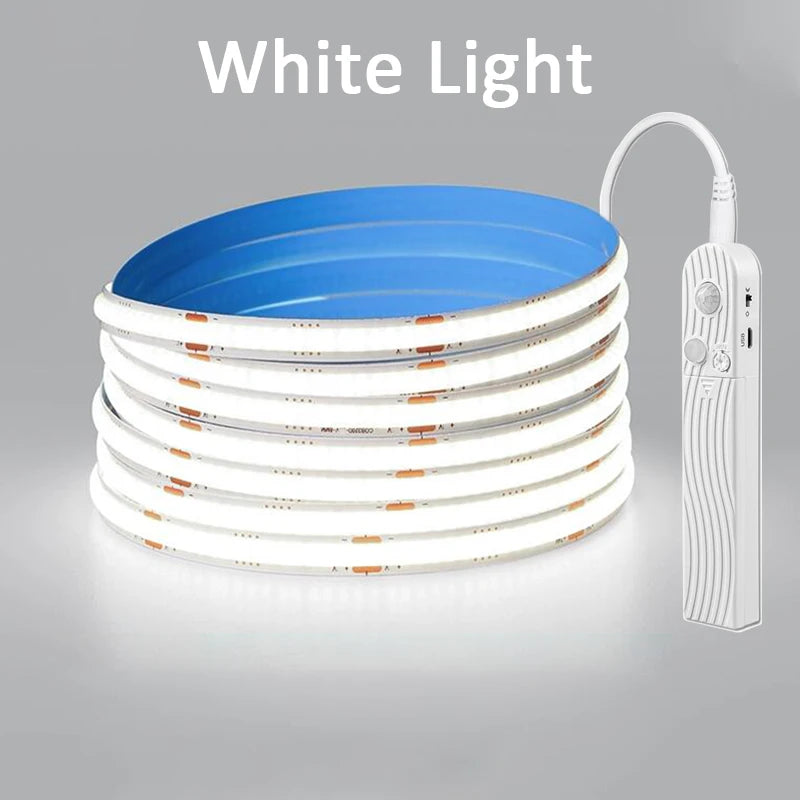 Motion Sensor LED Strip Lights – Battery-Powered COB 320 LEDs/m for Stairs, Bedroom & Closet