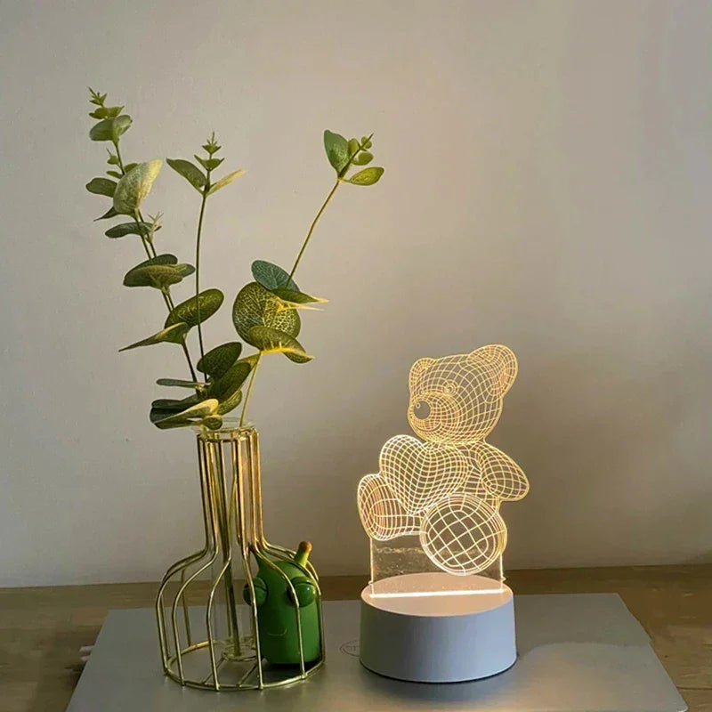 3D Teddy Bear LED Table Lamp – Creative Night Light for Bedroom & Gifts