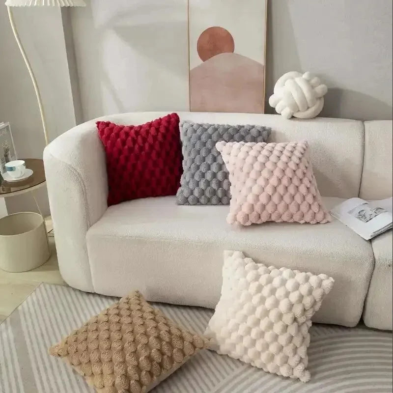 3D Soft Plush Throw Pillowcase – Cream White Pineapple Grid & Turtle Pattern Cushion Cover for Sofa & Bedroom Decor