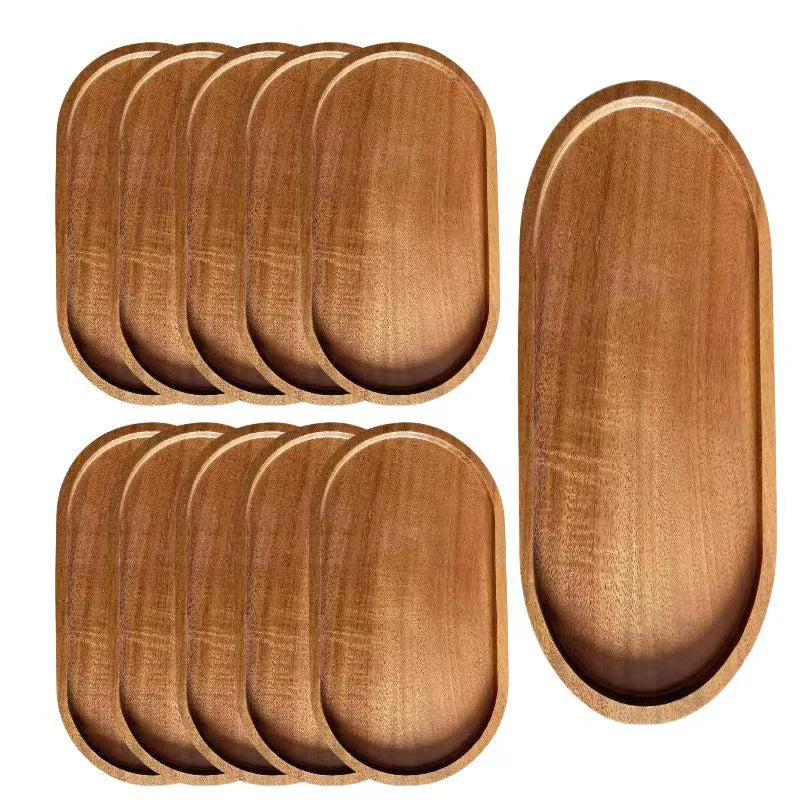 Solid Wood Tableware Tray – Japanese-Style Round & Rectangle Dessert, Snack & Tea Board
