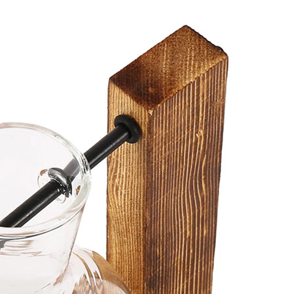 Glass Desktop Planter Bulb Vase with Wooden Stand – Hydroponic Tabletop Decor