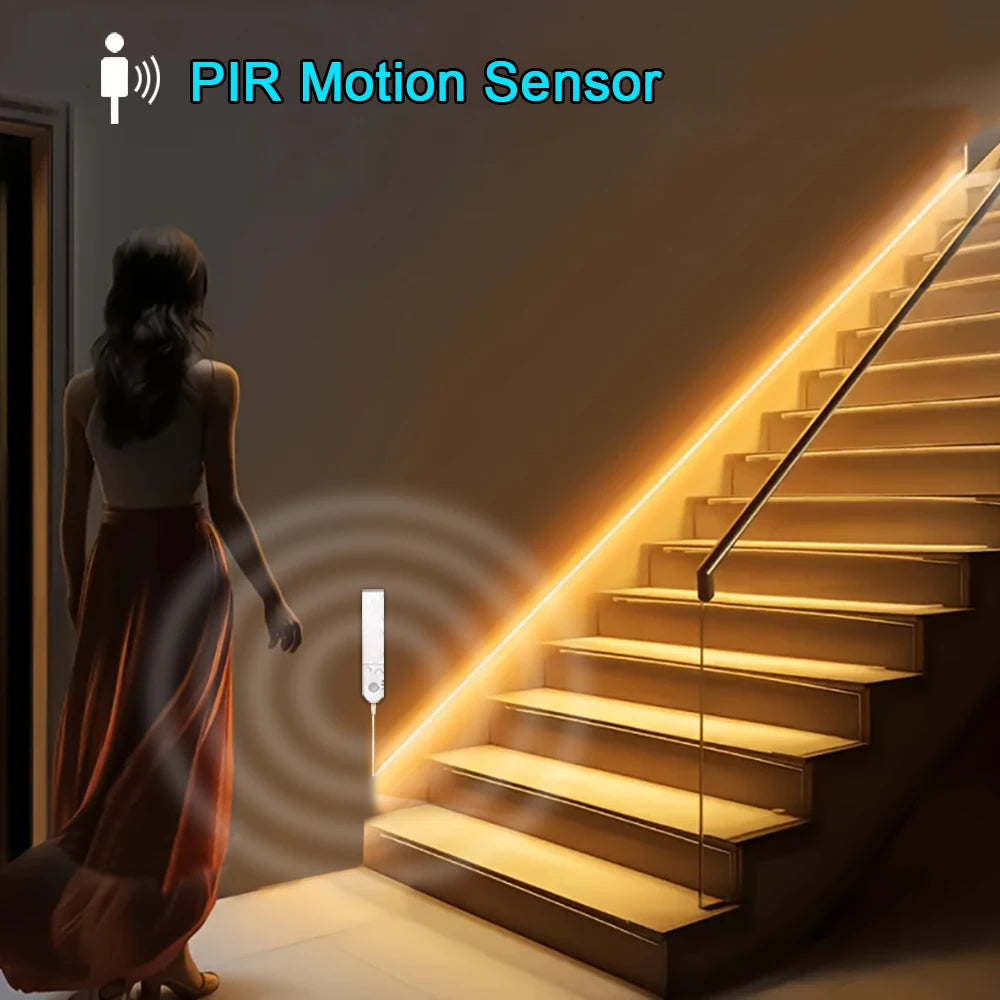 Motion Sensor LED Strip Lights – Battery-Powered COB 320 LEDs/m for Stairs, Bedroom & Closet