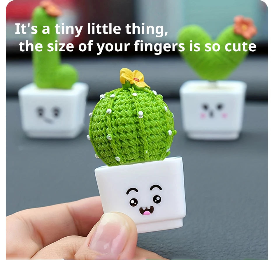 Set of 4 Mini Resin Succulent Cactus Plants – Decorative Green Crafts for Car, Office & Home Decor