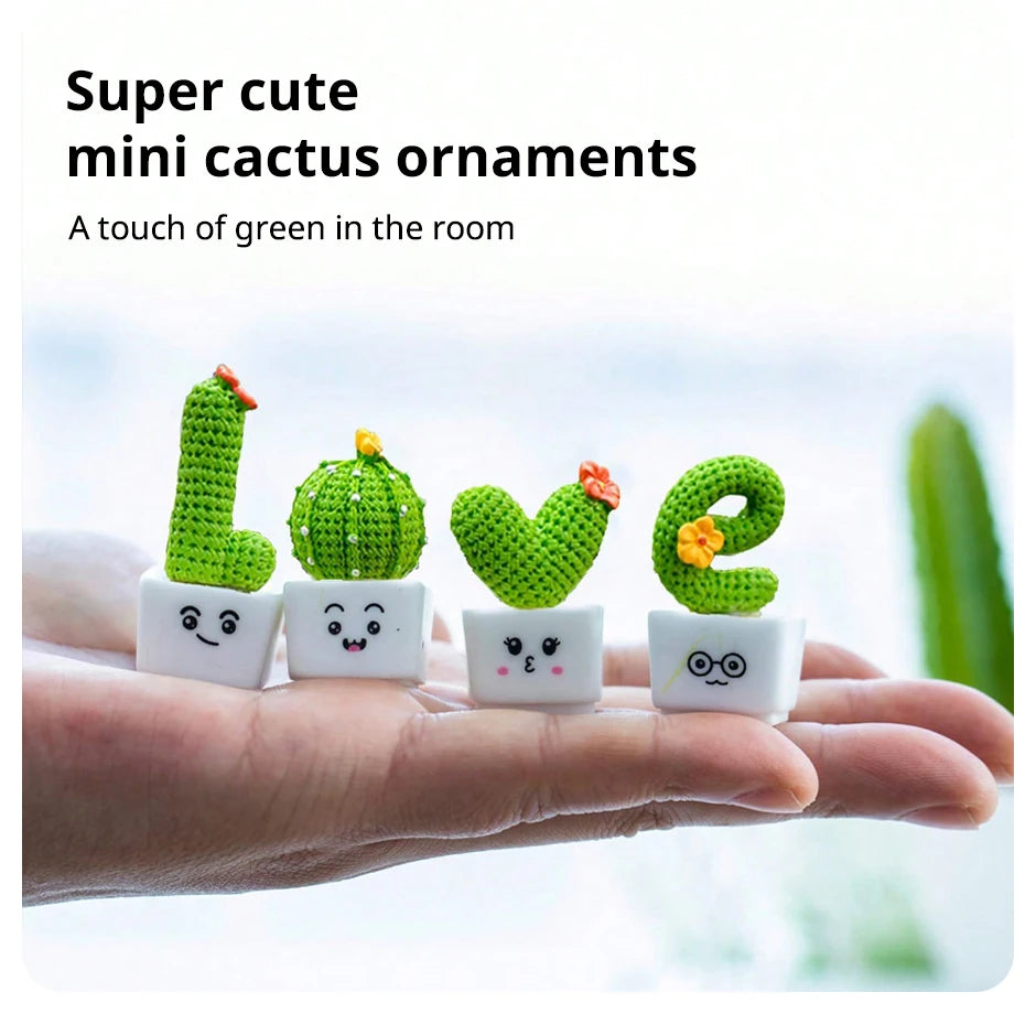 Set of 4 Mini Resin Succulent Cactus Plants – Decorative Green Crafts for Car, Office & Home Decor