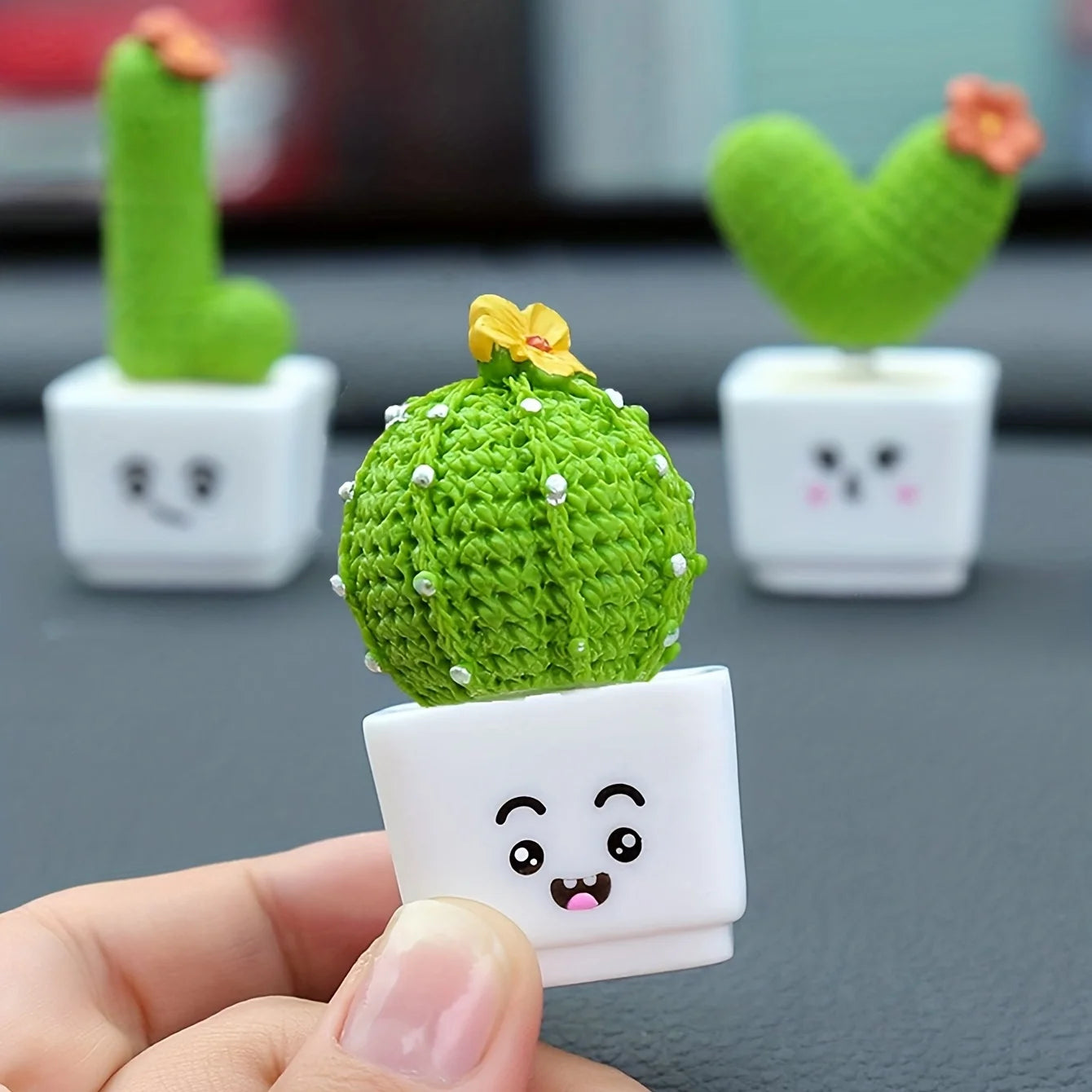 Set of 4 Mini Resin Succulent Cactus Plants – Decorative Green Crafts for Car, Office & Home Decor