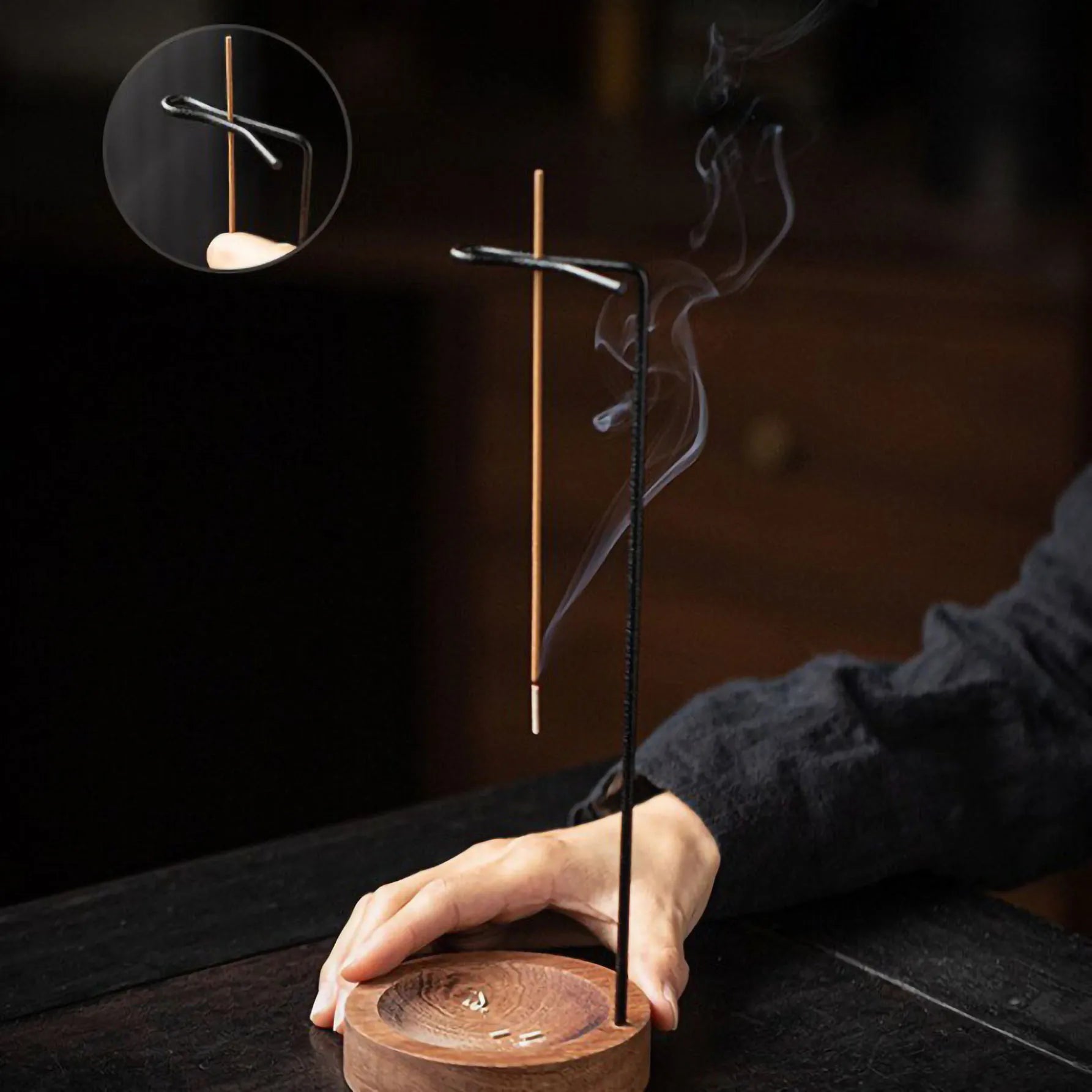 Wooden Upside Down Incense Burner – Round Stick Holder & Home Yoga Decoration