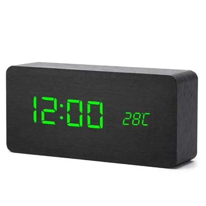 Wooden LED Digital Alarm Clock – Temperature Display & USB Table Clock for Bedroom & Office