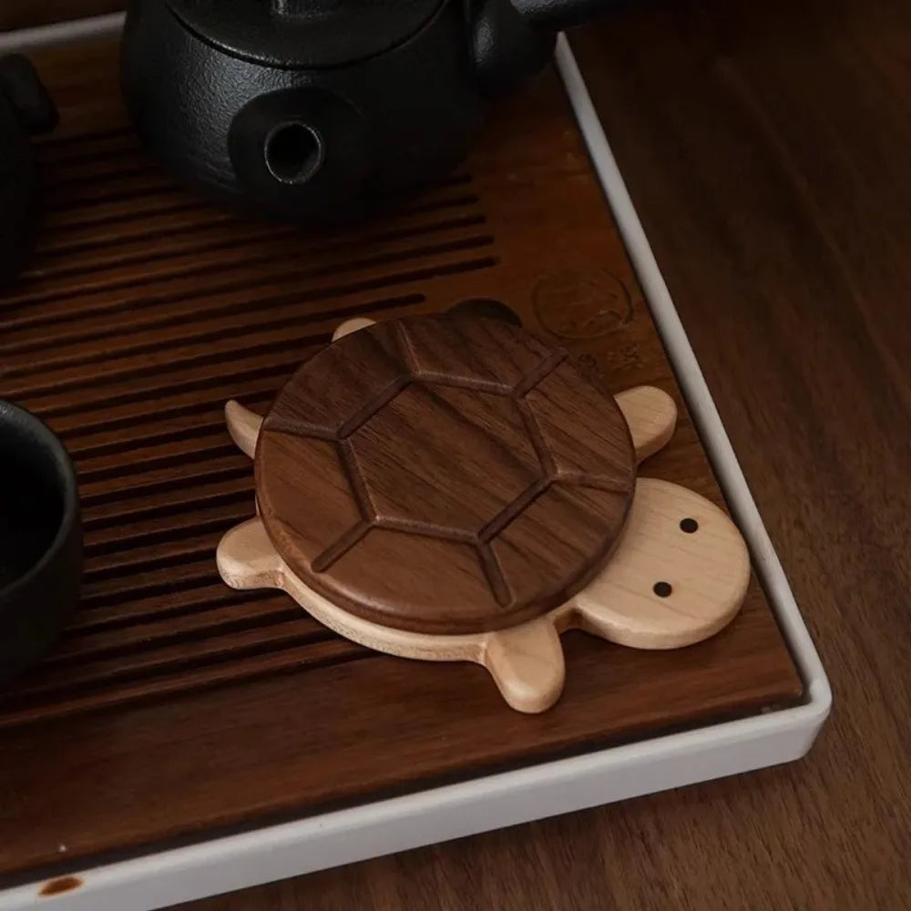 Black Walnut Solid Wood Turtle Coaster – Cute Anti-Scald Tea & Tableware Mat