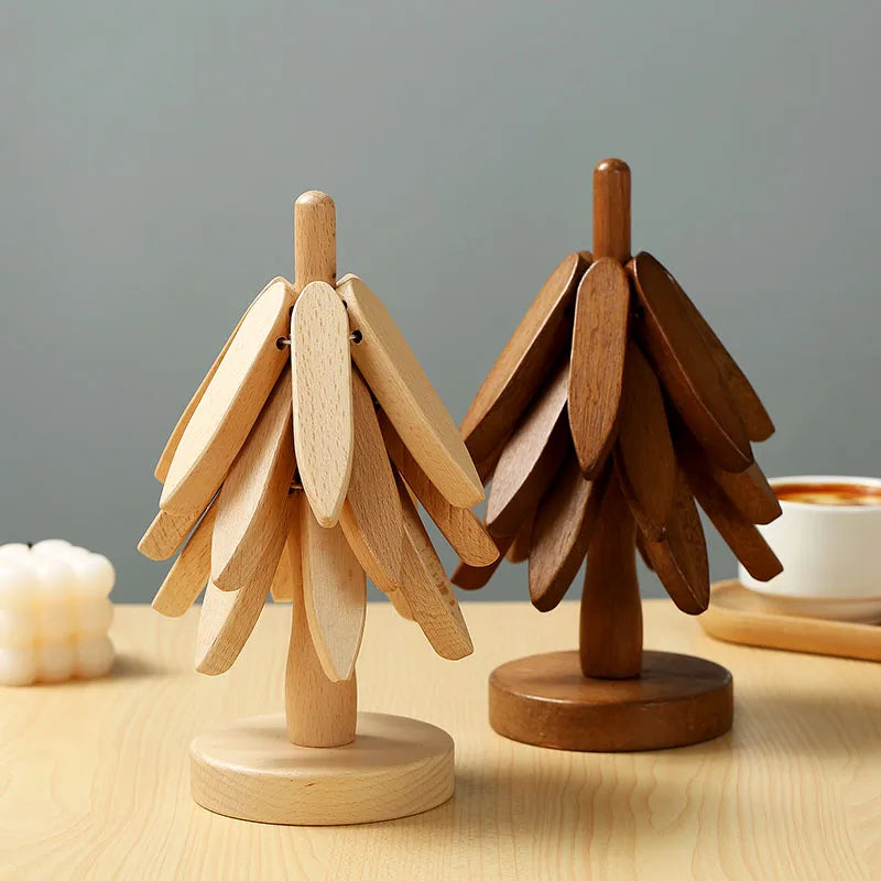 Bamboo Wooden Tree Trivet Set – Heat Resistant Coasters & Decorative Table Mats