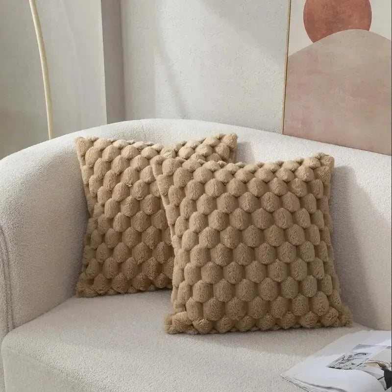 3D Soft Plush Throw Pillowcase – Cream White Pineapple Grid & Turtle Pattern Cushion Cover for Sofa & Bedroom Decor