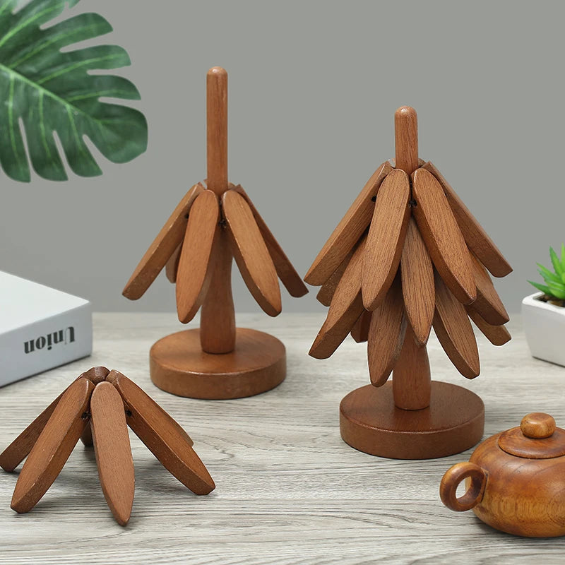 Bamboo Wooden Tree Trivet Set – Heat Resistant Coasters & Decorative Table Mats