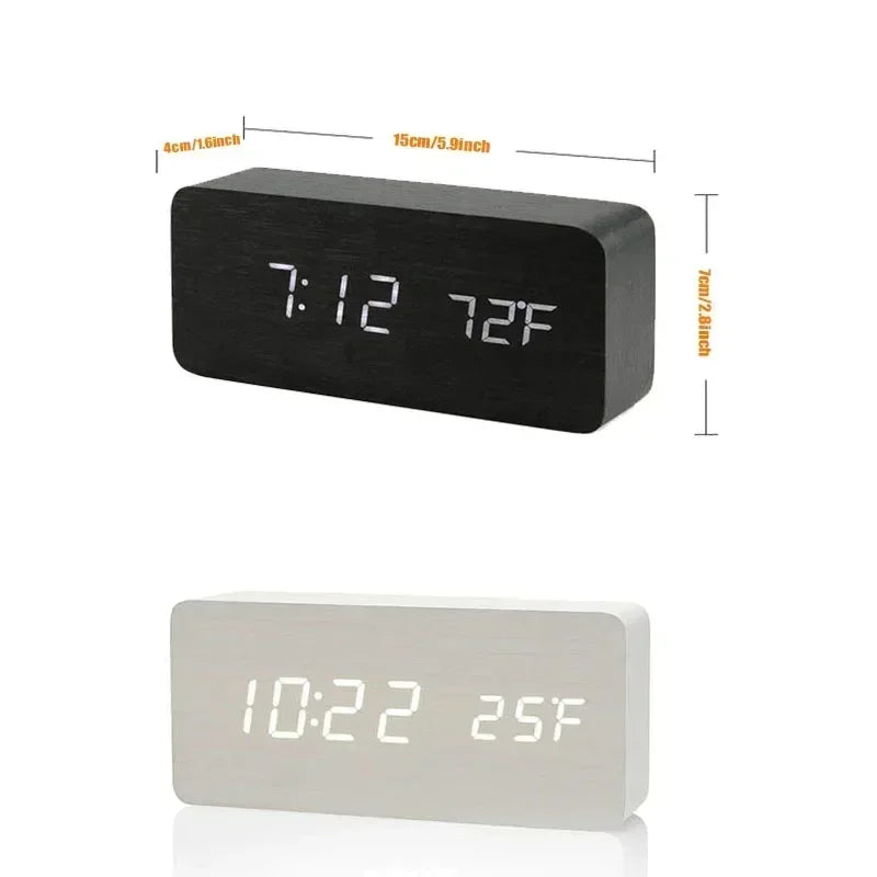 Wooden LED Digital Alarm Clock – Temperature Display & USB Table Clock for Bedroom & Office