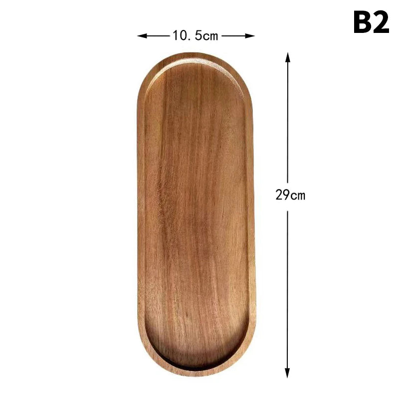 Solid Wood Tableware Tray – Japanese-Style Round & Rectangle Dessert, Snack & Tea Board