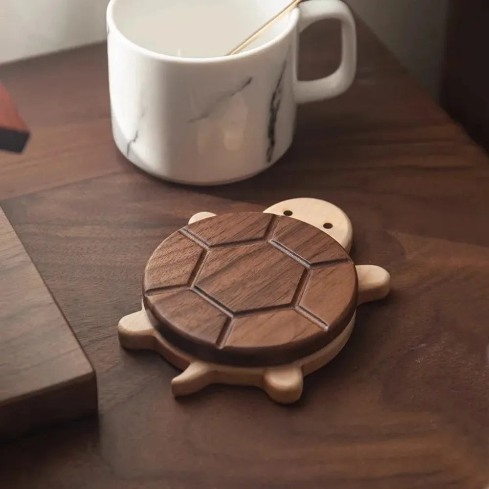 Black Walnut Solid Wood Turtle Coaster – Cute Anti-Scald Tea & Tableware Mat