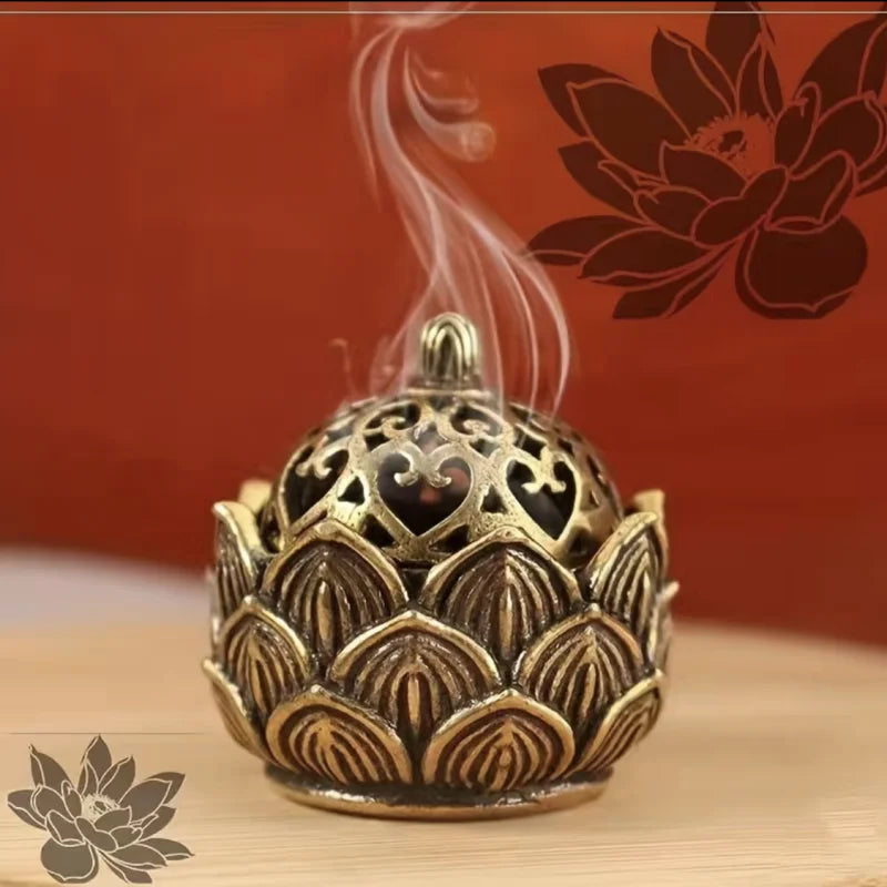 Hollow Lotus Mini Incense Burner – Tea Table Ornament & Aromatherapy Accessory