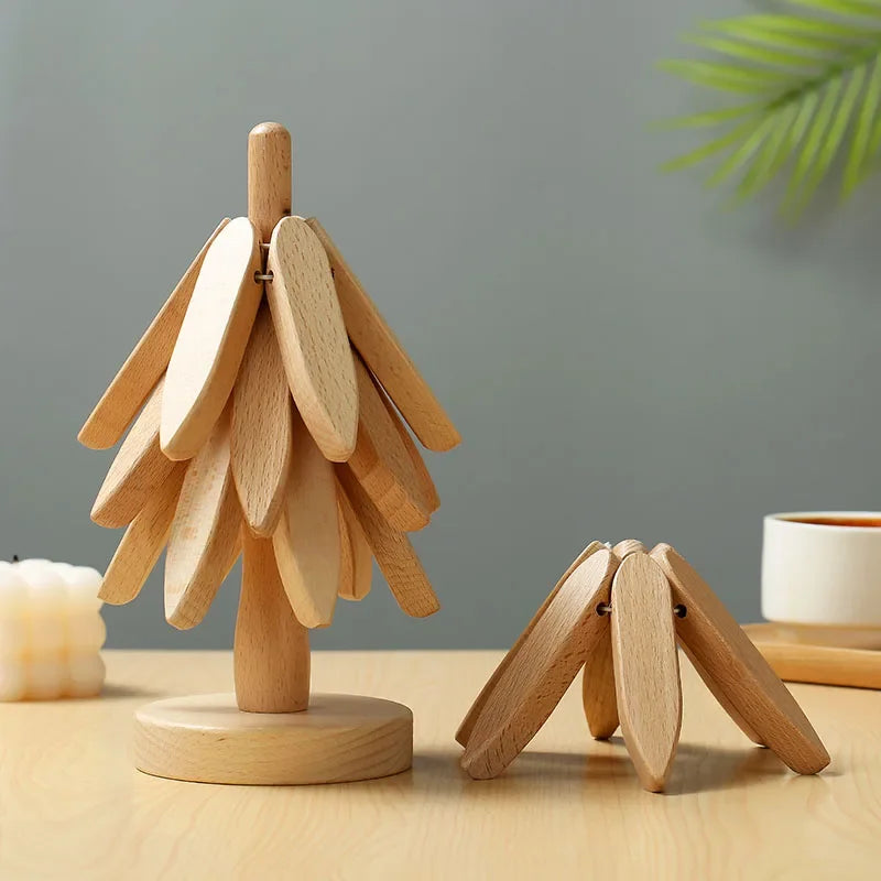 Bamboo Wooden Tree Trivet Set – Heat Resistant Coasters & Decorative Table Mats