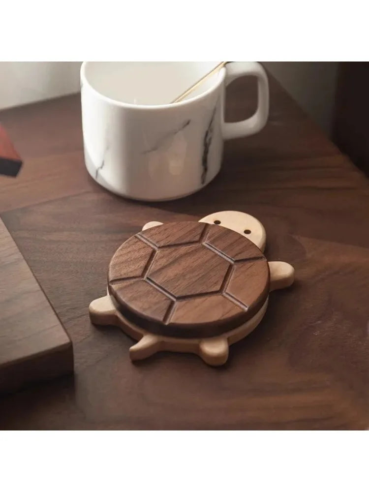 Black Walnut Solid Wood Turtle Coaster – Cute Anti-Scald Tea & Tableware Mat