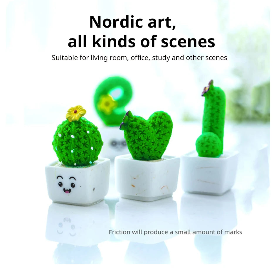 Set of 4 Mini Resin Succulent Cactus Plants – Decorative Green Crafts for Car, Office & Home Decor