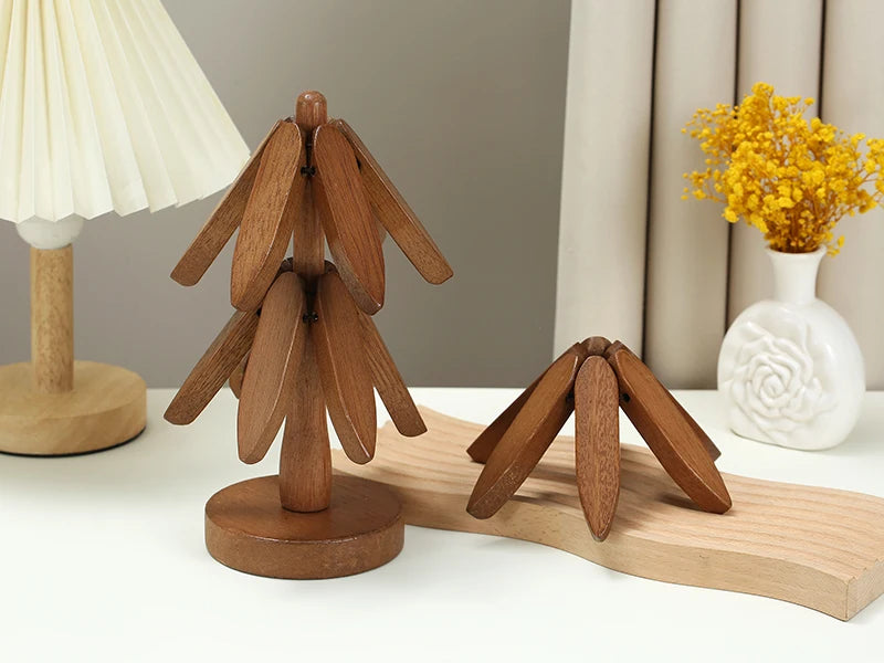 Bamboo Wooden Tree Trivet Set – Heat Resistant Coasters & Decorative Table Mats