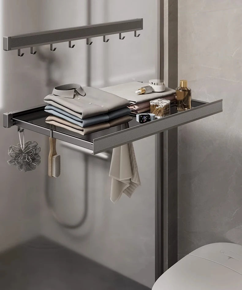 Foldable Clothes & Hat Rack with Hooks – Space-Saving Aluminum Organizer for Bathroom & Balcony