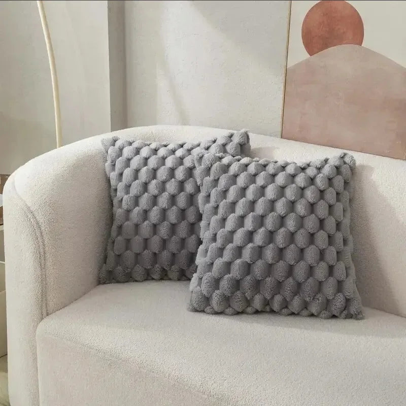 3D Soft Plush Throw Pillowcase – Cream White Pineapple Grid & Turtle Pattern Cushion Cover for Sofa & Bedroom Decor