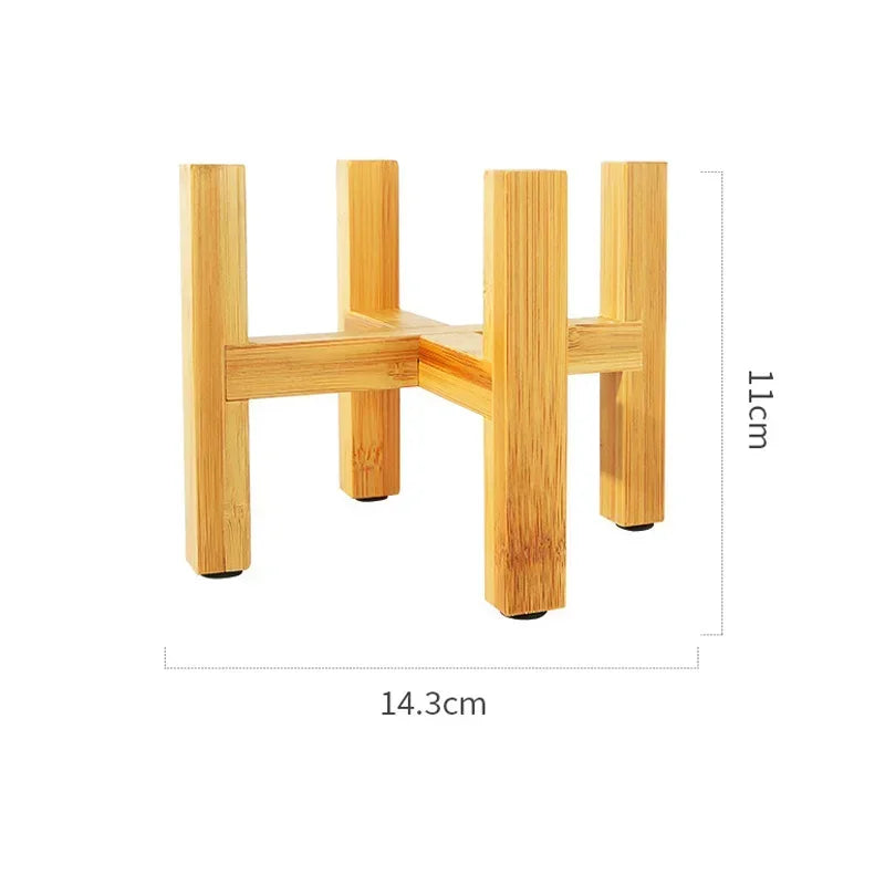 Modern Wooden Plant Stand with Tray – Adjustable Bamboo Pot Holder for Indoor Plants
