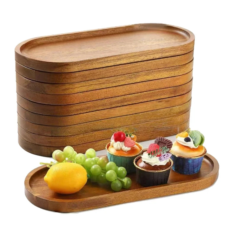 Solid Wood Tableware Tray – Japanese-Style Round & Rectangle Dessert, Snack & Tea Board