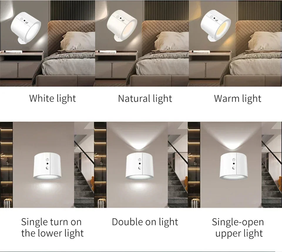 LED Magnetic Wall Lamp – Rotatable Up & Down Night Light for Bedroom and Living Room