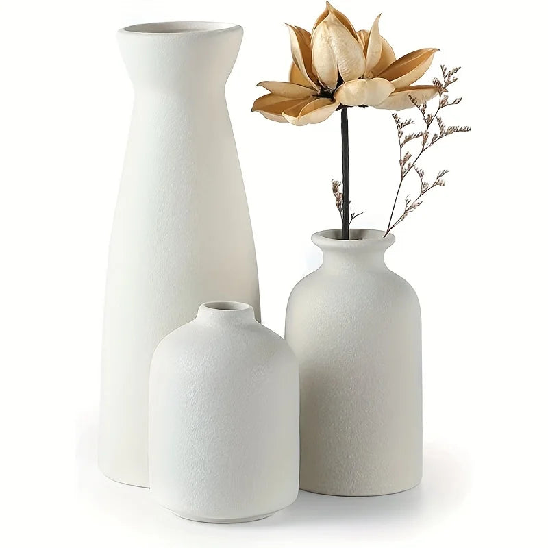 Set of 3 Ceramic Vases – Rustic & Modern Farmhouse Home Decor