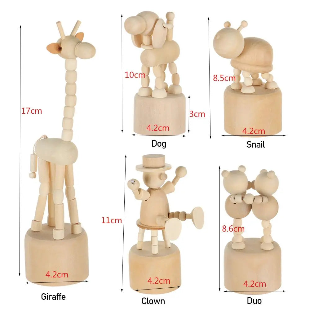 Wooden Animal Ornaments – Mini Movable Desktop Figurine Puppet Toy & Home Decoration Gift