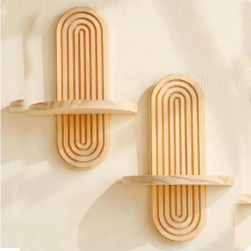 Wooden Wall Mounted Storage Rack – Boho Style Display Shelves for Modern Home Decor