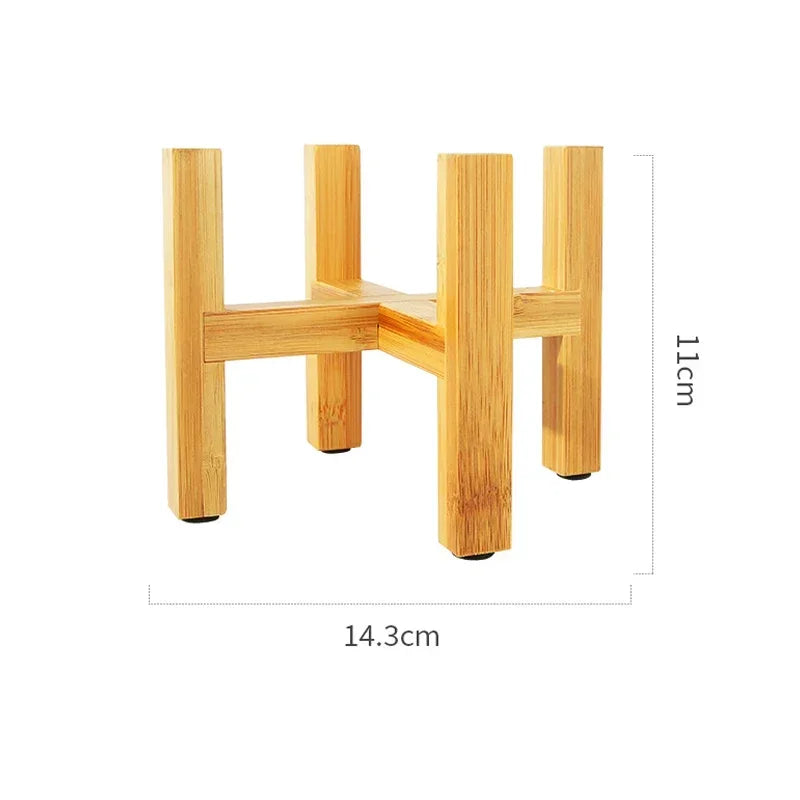 Modern Wooden Plant Stand with Tray – Adjustable Bamboo Pot Holder for Indoor Plants