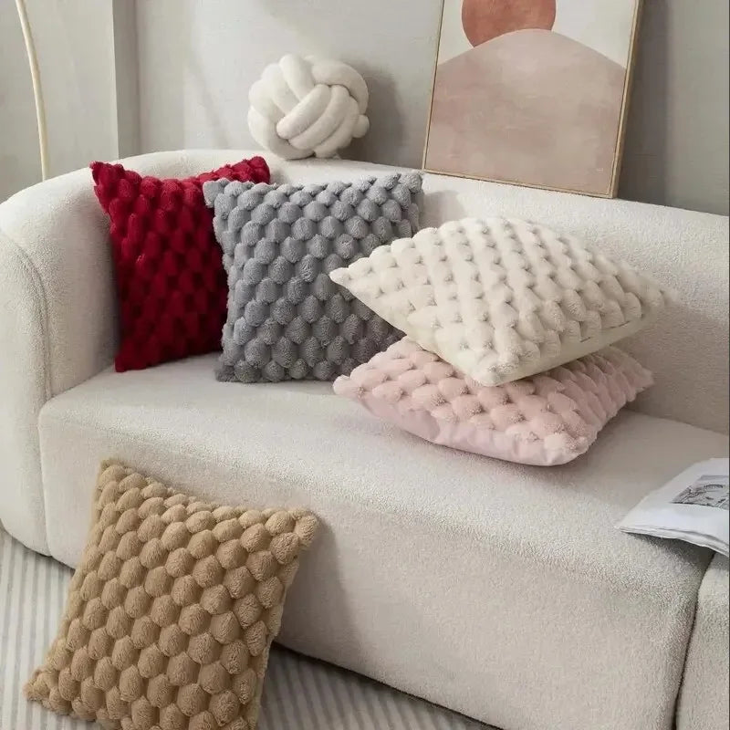 3D Soft Plush Throw Pillowcase – Cream White Pineapple Grid & Turtle Pattern Cushion Cover for Sofa & Bedroom Decor