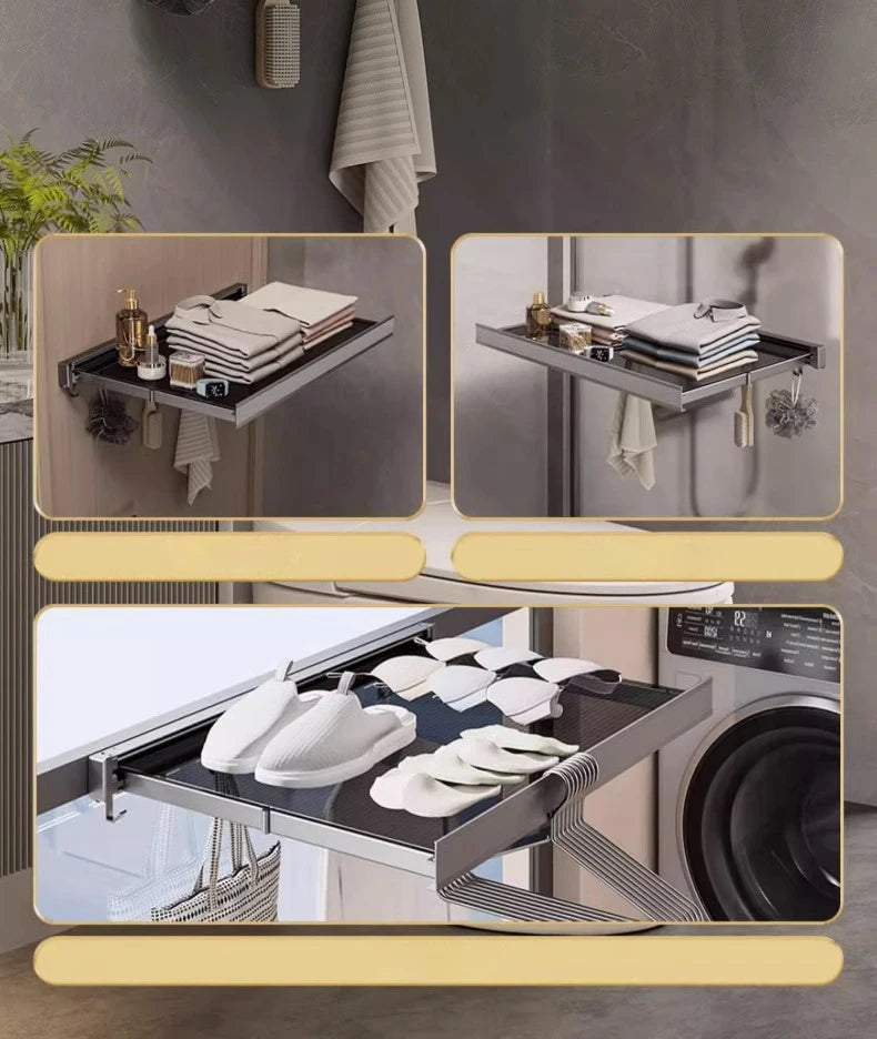 Foldable Clothes & Hat Rack with Hooks – Space-Saving Aluminum Organizer for Bathroom & Balcony