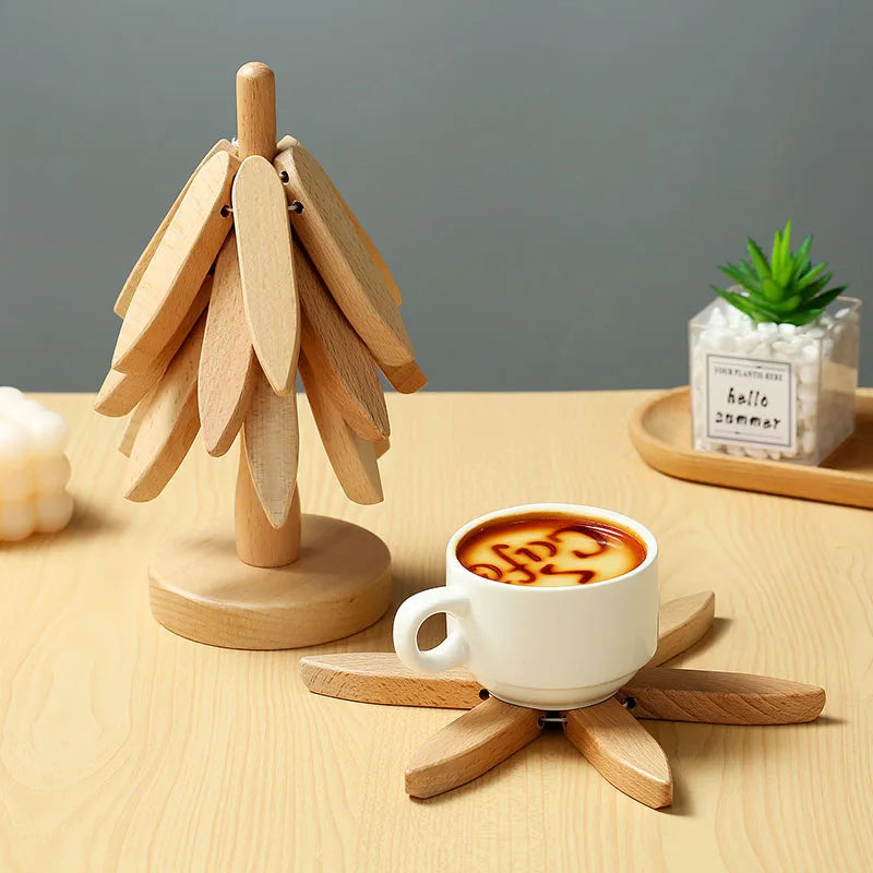 Bamboo Wooden Tree Trivet Set – Heat Resistant Coasters & Decorative Table Mats