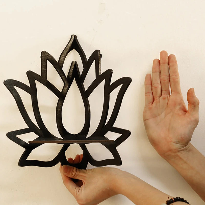 Wooden Lotus Hollow Wall Shelf – Aromatherapy & Essential Oil Organizer Corner Rack