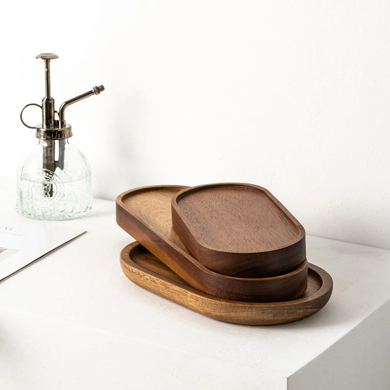 Solid Wood Tableware Tray – Japanese-Style Round & Rectangle Dessert, Snack & Tea Board